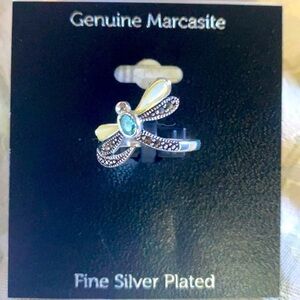 Silver Plate Dragonfly Marcasite Ring Size 7 NWT